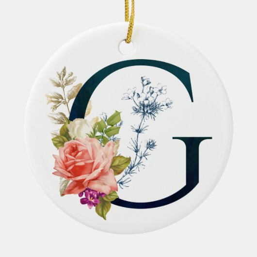 Extravaganter floraler Monogramm Buchstabe G Keramik Ornament (Vorne)
