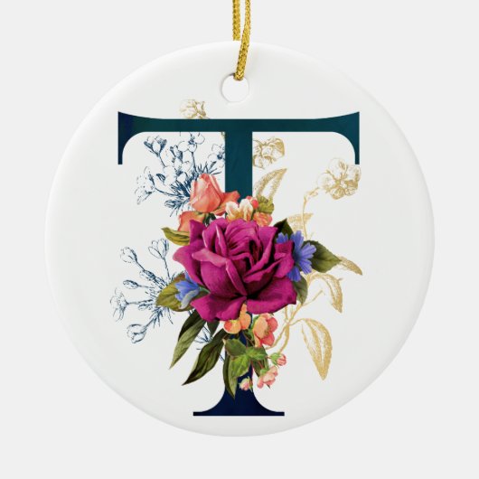 Extravaganter floraler Monogramm Buchstabe T Perso Keramik Ornament (Vorne)