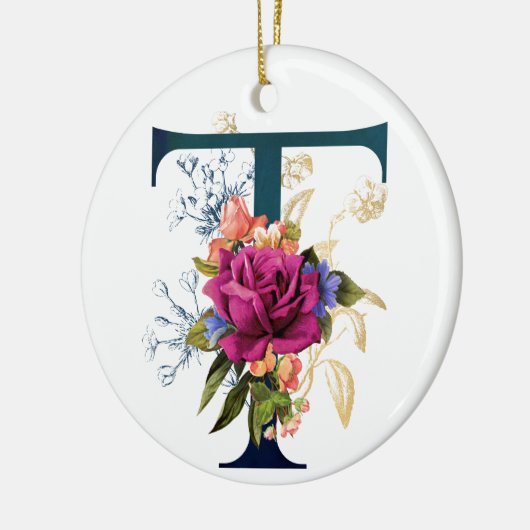 Extravaganter floraler Monogramm Buchstabe T Perso Keramik Ornament (Links)
