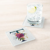 Extravaganter floraler Monogramm Glasuntersetzer (Schrägansicht)