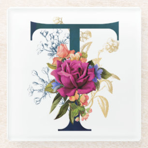 Extravaganter floraler Monogramm Glasuntersetzer