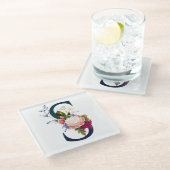 Extravaganter floraler Monogramm Letter S Glasuntersetzer (Schrägansicht)