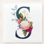 Extravaganter floraler Monogramm Letter S Glasuntersetzer (Vorderseite)