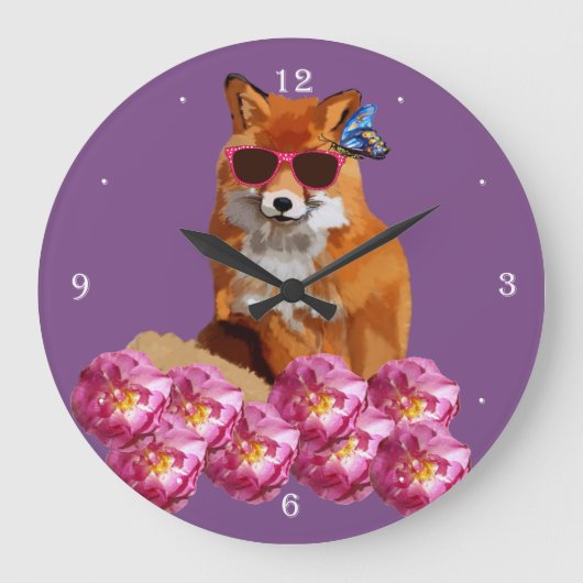 Extravaganter Fox, lila Wand-Uhr Große Wanduhr (Vorderseite)