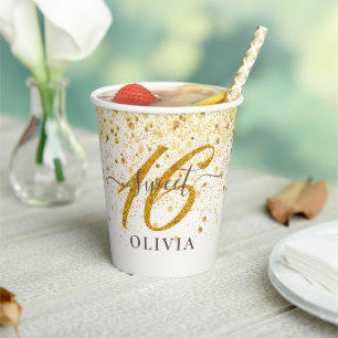 Extravaganter Funkelnd Gold Sweet 16 Sechzehn Pape Pappbecher