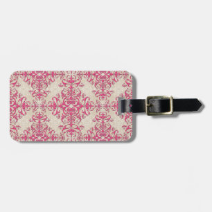 Extravaganter Girl-Rosa- und Off-White Damask Stil Gepäckanhänger
