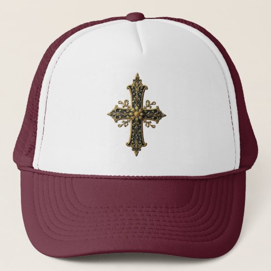 Extravaganter Gold Cross Trucker Hut Truckerkappe (Vorderseite)