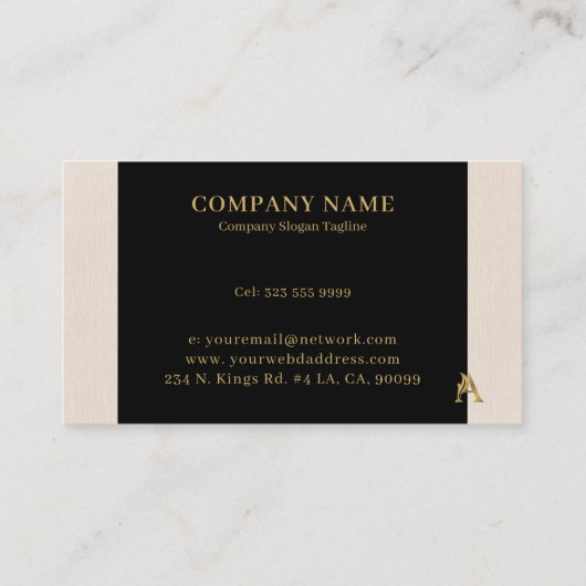 Extravaganter Goldbrief A Monogramm auf Schwarz un Visitenkarte (Rückseite)