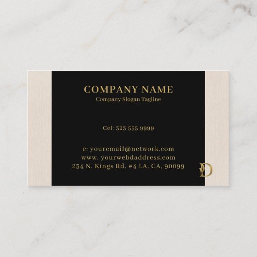 Extravaganter Goldbrief D Monogramm auf Schwarz un Visitenkarte (Rückseite)