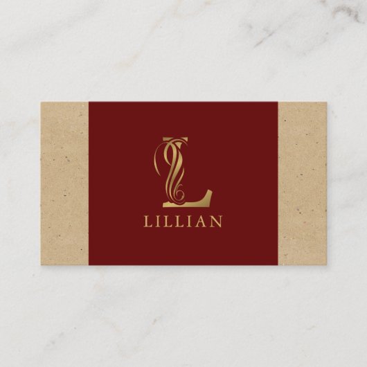 Extravaganter Goldbrief L Monogramm auf Rot und Ka Visitenkarte (Vorderseite)