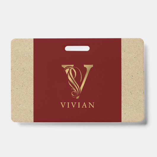 Extravaganter Goldbrief V Monogramm auf Rot und Ka Ausweis (Vorderseite)