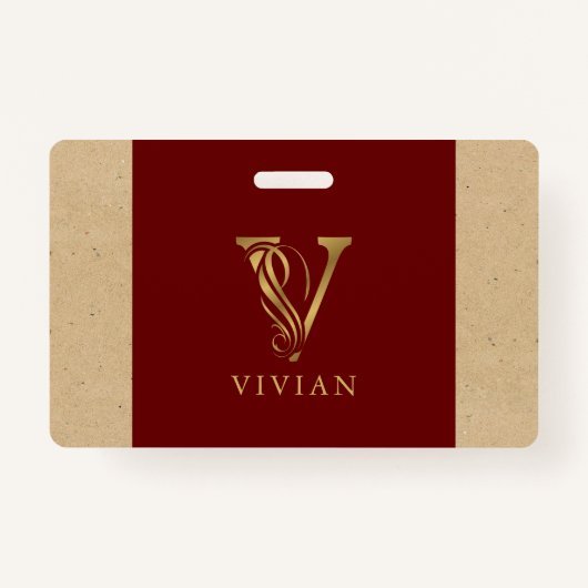 Extravaganter Goldbrief V Monogramm auf Rot und Ka Ausweis (Vorderseite)