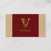 Extravaganter Goldbrief V Monogramm auf Rot und Ka Visitenkarte (Vorderseite)
