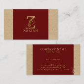 Extravaganter Goldbrief Z auf rot und beige Leinen Visitenkarte (Vorne/Hinten)