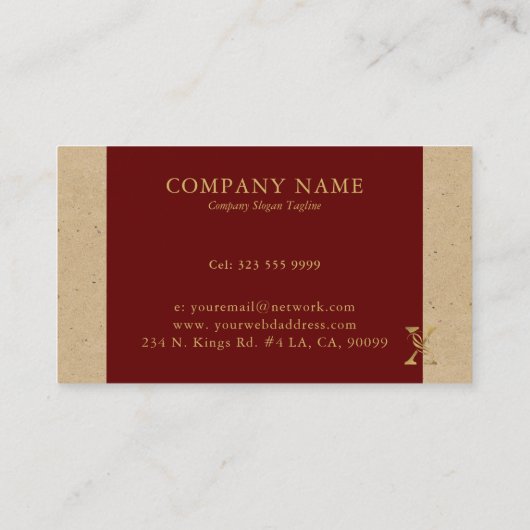 Extravaganter Goldbuchstabe X Monogramm auf Rot un Visitenkarte (Rückseite)