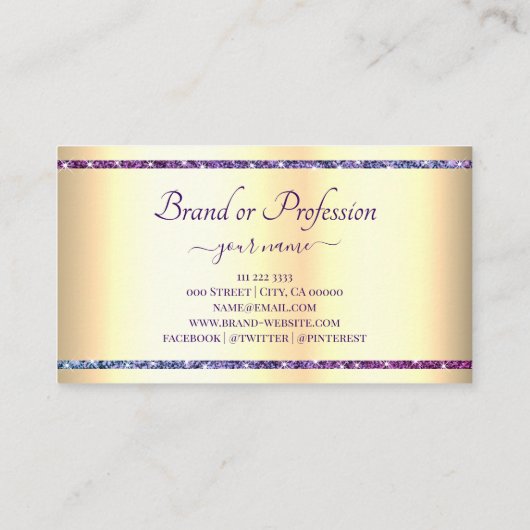 Extravaganter Goldeffekt Lila Glitzer Spargel Visitenkarte (Rückseite)