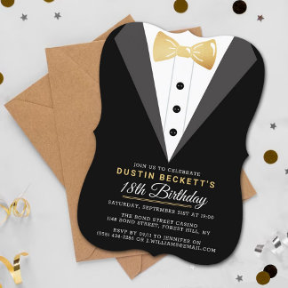 Extravaganter Goldfilm Tuxedo 18. Geburtstag Einladung
