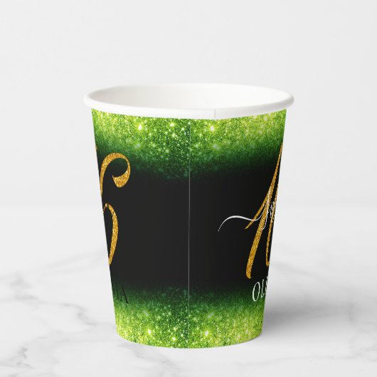 Extravaganter grüner Glitzer Sweet 16 Sechzehn Pap Pappbecher (Rechts)