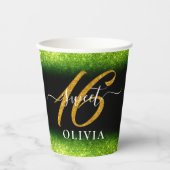 Extravaganter grüner Glitzer Sweet 16 Sechzehn Pap Pappbecher (Vorderseite)
