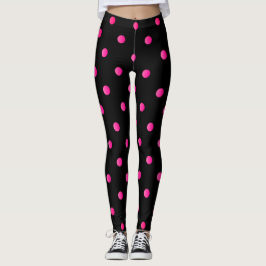 Extravaganter Hot Pink und schwarzer Retro-Polka-D Leggings