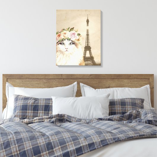 Extravaganter Katzen- und Eiffelturm Leinwanddruck (Insitu (Schlafzimmer))
