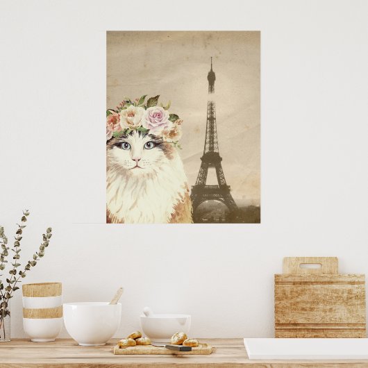 Extravaganter Katzen- und Eiffelturm Poster (Küche)