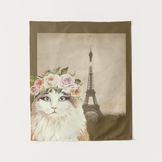 Extravaganter Katzen- und Eiffelturm Wandteppich (Vorderseite)