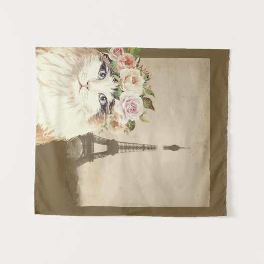 Extravaganter Katzen- und Eiffelturm Wandteppich (Vorderseite (Horizontal))