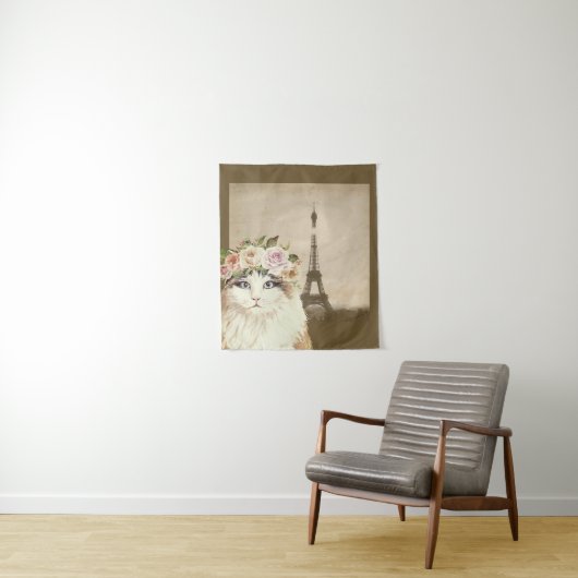 Extravaganter Katzen- und Eiffelturm Wandteppich (Beispiel)