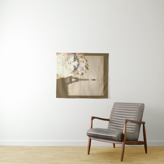 Extravaganter Katzen- und Eiffelturm Wandteppich (Beispiel (Horizontal))