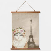 Extravaganter Katzen- und Eiffelturm Wandteppich Mit Holzrahmen (Vorderseite)