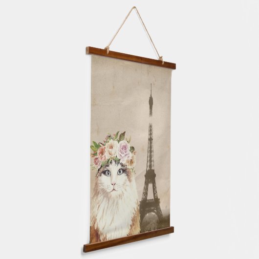 Extravaganter Katzen- und Eiffelturm Wandteppich Mit Holzrahmen (Gewinkelt)