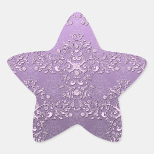 Extravaganter Lavendel und Lila Zwei-Tonen-Damast Stern-Aufkleber