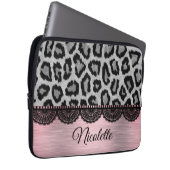 Extravaganter Leopard und Spitzen mit rosa Blüte Laptopschutzhülle (Vorne Rechts)