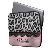 Extravaganter Leopard und Spitzen mit rosa Blüte Laptopschutzhülle (Vorderseite Links)