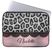 Extravaganter Leopard und Spitzen mit rosa Blüte Laptopschutzhülle (Vorderseite)