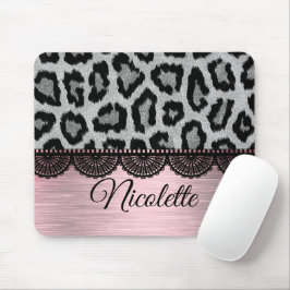 Extravaganter Leopard und Spitzen mit rosa Blüte Mousepad