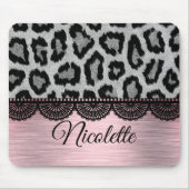 Extravaganter Leopard und Spitzen mit rosa Blüte Mousepad (Vorne)