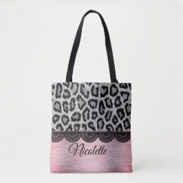 Extravaganter Leopard und Spitzen mit rosa Blüte Tasche