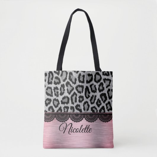 Extravaganter Leopard und Spitzen mit rosa Blüte Tasche (Vorderseite)
