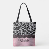 Extravaganter Leopard und Spitzen mit rosa Blüte Tasche (Rückseite)