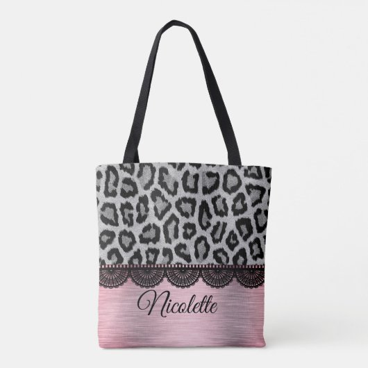 Extravaganter Leopard und Spitzen mit rosa Blüte Tasche (Rückseite)