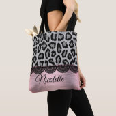 Extravaganter Leopard und Spitzen mit rosa Blüte Tasche (Von Nahem)