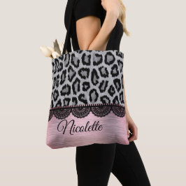 Extravaganter Leopard und Spitzen mit rosa Blüte Tasche