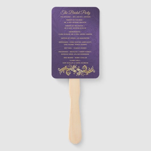 Extravaganter Lila Damaskus-Hochzeitslüfter Fächer (Rückseite)