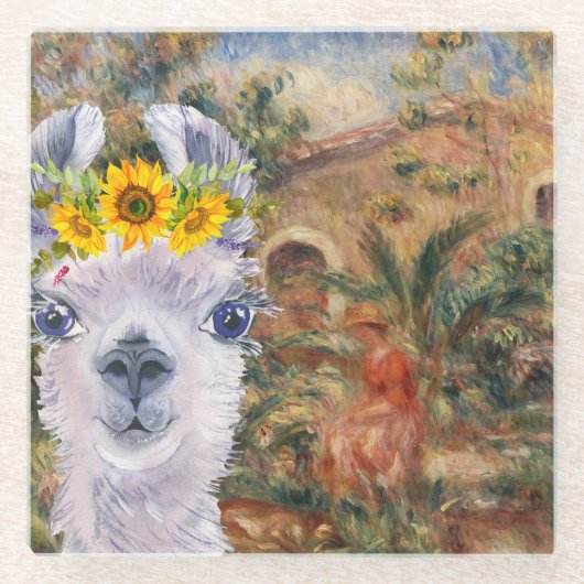 Extravaganter Llama- und Renoir-Bauernhof Glasuntersetzer (Vorderseite)
