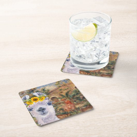 Extravaganter Llama- und Renoir-Bauernhof Rechteckiger Pappuntersetzer (Vor Ort)