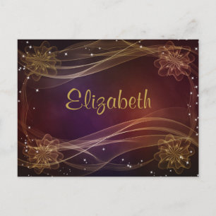Extravaganter Maroon-Hintergrund mit Wispy-Gold-Ak Postkarte
