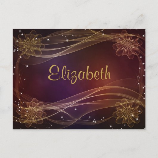 Extravaganter Maroon-Hintergrund mit Wispy-Gold-Ak Postkarte (Vorderseite)