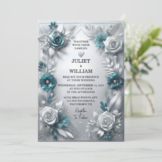 Extravaganter Metallglam Shiny High End Silver Wed Einladung (Stehend Vorderseite)